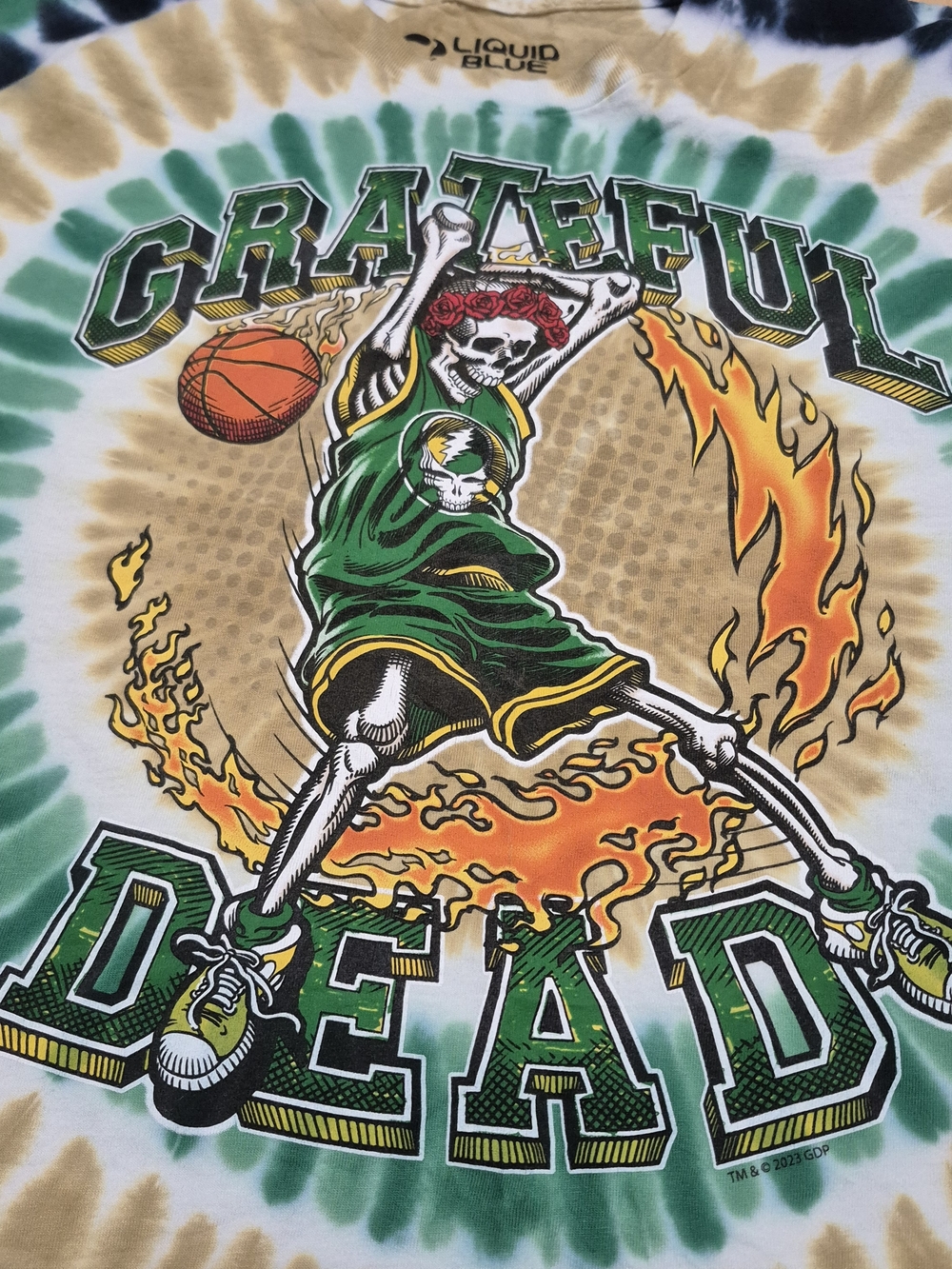 Tie-Dye Liquid Blue Grateful Dead Basketball Skeleton Tee -